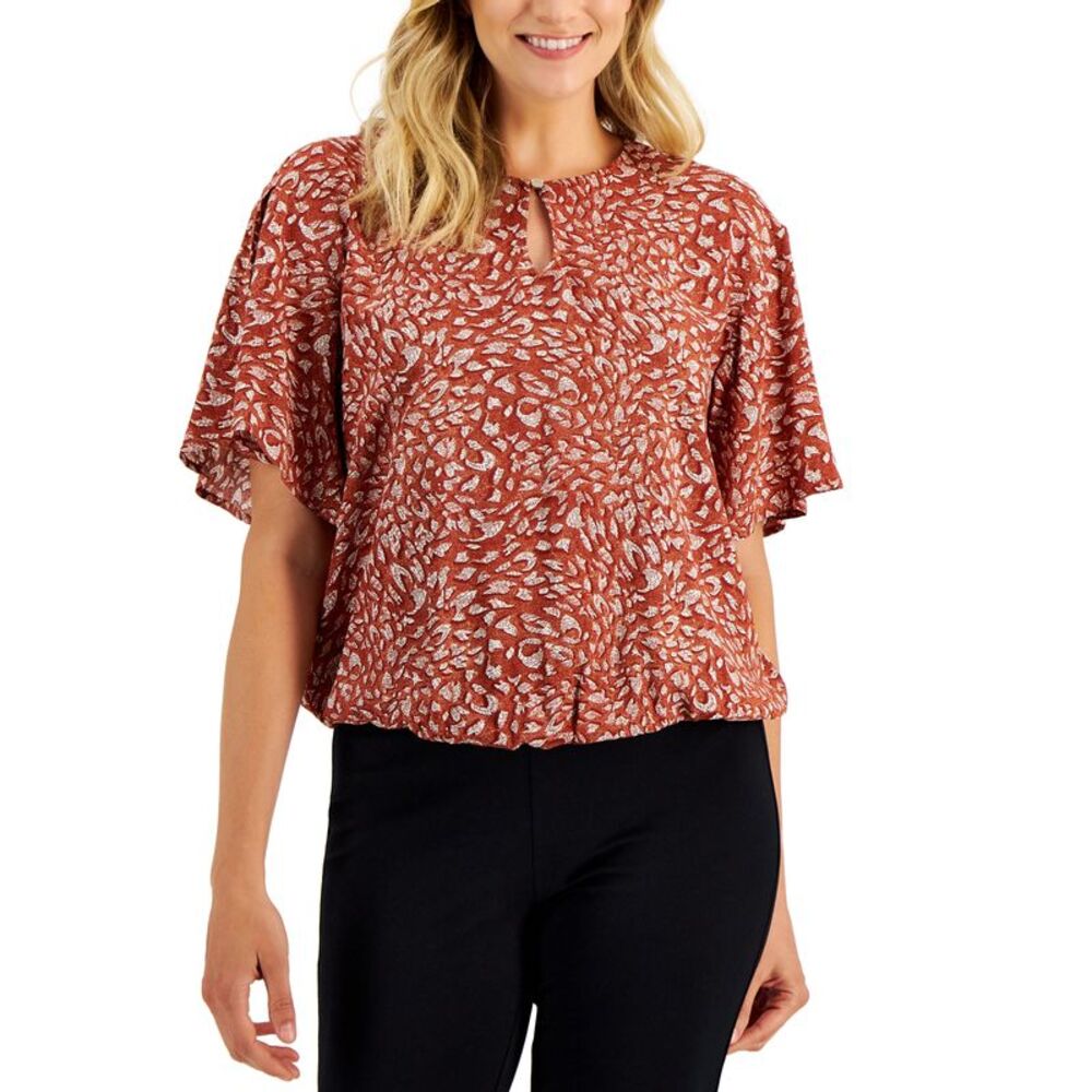 JM Collection Womens Printed Flutter Top